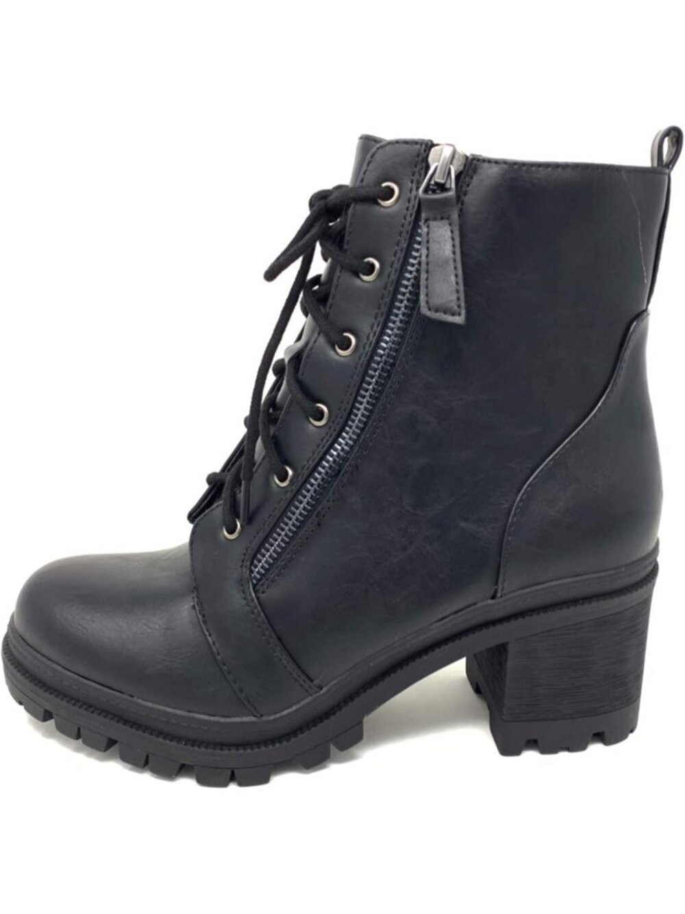 Women's Black Platform Lace Up High Chunky Heel Closed Toe Ankle Booties